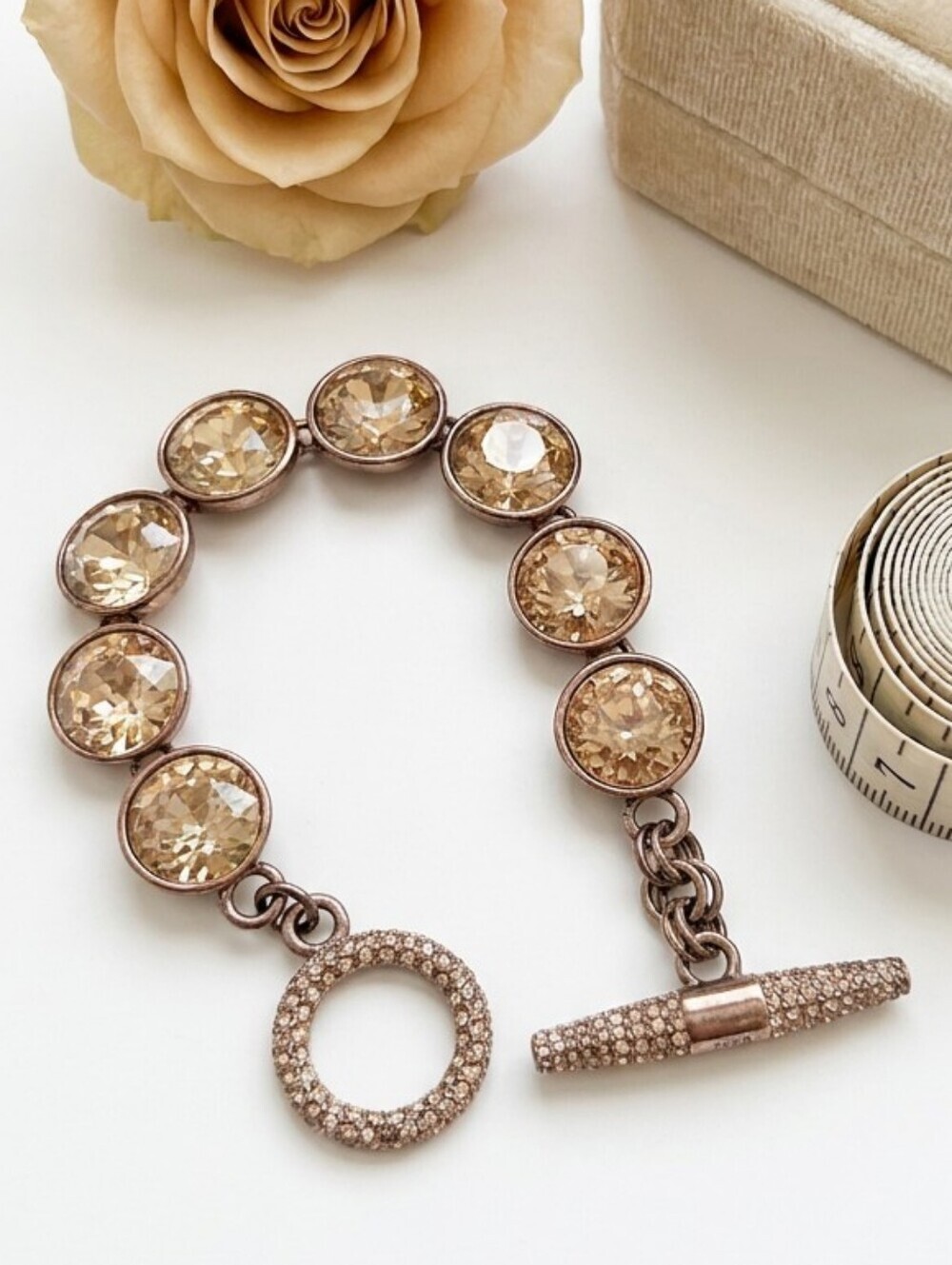 Juicy Couture Rose Gold Toggle Clasp Swavorski Crystal Link Bracelet